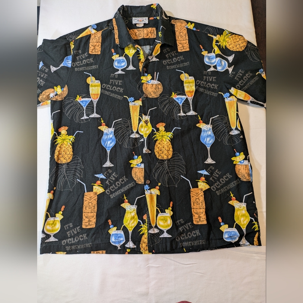 It's Five O'clock Somewhere Button Down Hawaiian Style Party Shirt